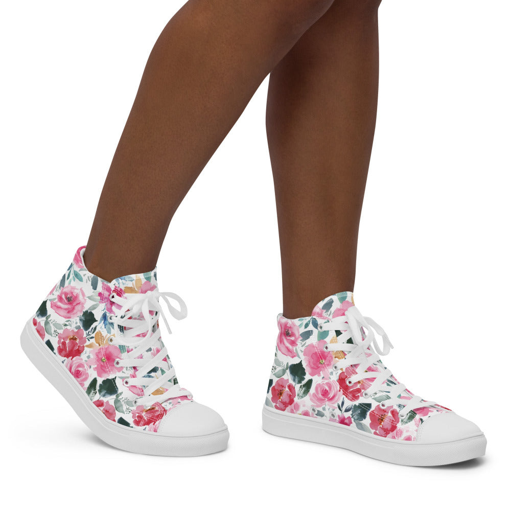 Pink Flower Power Women’s High Top Sneakers - https://ascensionemporium.net